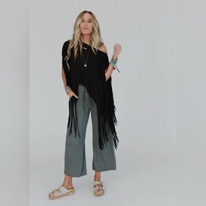 Three Bird Nest Black Fringe Tunic